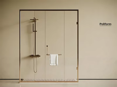 Modern Shower Sauna Design With Glass Enclosure And Brass Frame Elements 3d model
