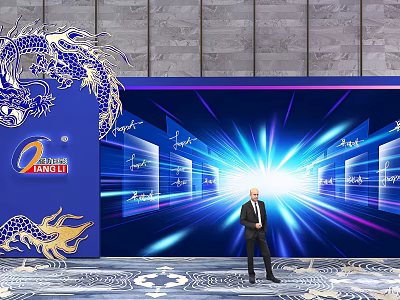 Eye Catching Photo Check In Spot With Blue Background Golden Dragon Signatures And Radiant Light 3d model