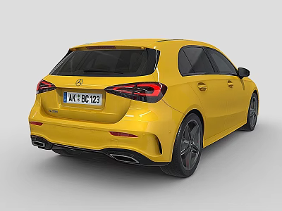 Yellow Mercedes Benz A Class Hatchback Rear View With Sporty Design And Alloy Wheels 3d model