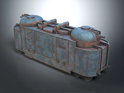 Vintage Industrial Rusted Metallic Equipment With Dual Domed Tops Drawers And Wheels 3d model