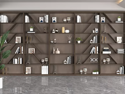 Modern Wooden Shelf Unit with Multiple Shelves for Books Photo Frames Decorative Items and Plants 3d model