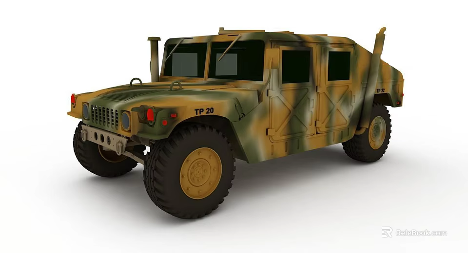 Military Humvee With Camouflage Paint And TP20 Marking Large OffRoad Tires And Military Design 3d model 