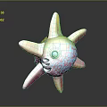 Colorful Star Shaped 3D Rendered Object With Vibrant Yellow Pink Blue Hues And Green Eye