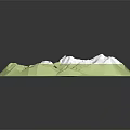 3D Island Terrain Model Featuring Green Mountainous Areas White Regions Black Patches and Blue Base