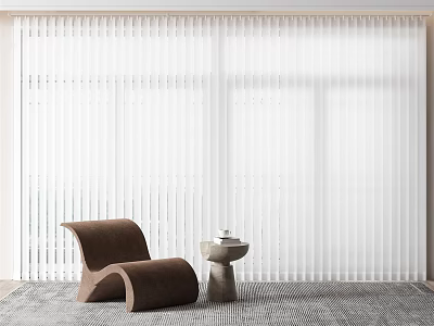 Modern White Blinds in Indoor Scene With Bright Window Brown Chair Small Table And Teacup 3d model