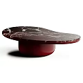 Modern Marble Coffee Tables With Circular Oval Shapes And Gray Red Pedestal Bases