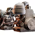 Old Rusty Vintage Engines Showcasing Mechanical Wheels Pipes And Metal Parts
