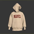 Light Beige Marvel Printed Hoodie with Hood and Front Pocket for Casual Wear