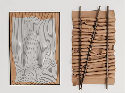 Modern Wall Decor With Framed Wavy Lines Art And Pleated Fabric Metal Strips Design 3d model
