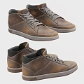 Brown High Top Leather Casual Shoes With Lace Up Design And Gray Sole