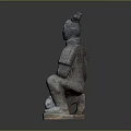 Ancient Chinese Terracotta Warrior Sculpture With Kneeling Posture Intricate Armor And Traditional Hair Bun