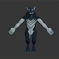 Anthropomorphic Creature Character With Black White Fur Pointed Ears Large Eyes Clawed Hands Outstretched Arms