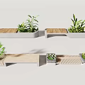 Modern Landscape Seats With Wooden And Concrete Design And Green Plants