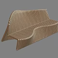 Modern Wooden Bench With Curved Striped Structure And Ergonomic Design