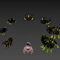 Vibrant Fantasy Spider Creatures With Green Black Pink And Yellow Dripping Designs