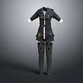 Stylish Black Coat With White Trim And Short Skirt Paired With Long Boots