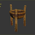 Traditional Wooden Storage Container With Four Cylindrical Legs And Decorative Woven Pattern