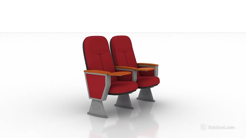 Two Red Theater Armchairs With Wooden Arms And Metal Legs 3d model 