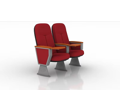 Two Red Theater Armchairs With Wooden Arms And Metal Legs 3d model