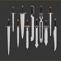 Various Medieval Swords Collection With Decorative Handles And Sharp Blades