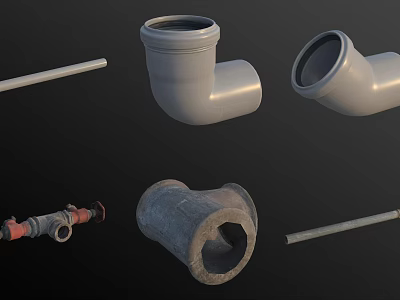Various Plastic Concrete And Metal Pipe Fittings Including Elbows And Straight Pipes 3d model