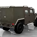 Dark Green Military Style Off Road Vehicle With Large Tires And Roof Rack