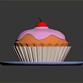 Delicious Cupcake With Pink Frosting Cherry On Top Served On Blue Plate