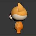 Cute Cartoon Dog Character 3D Model With Yellow White Fur Standing On Black Surface Reflection