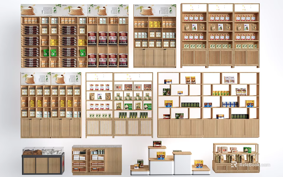 Wooden Multi Layer Retail Display Shelves with Various Designs for Organized Product Storage 3d model 