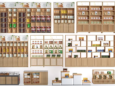 Wooden Multi Layer Retail Display Shelves with Various Designs for Organized Product Storage 3d model