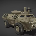 Armored Military Vehicle with Large Tires Roof Mounted Weapon and Protective Armor