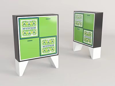 Modern Decorative Cabinet With Green Panels Black Frame White Legs And Decorative Patterns 3d model