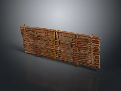 Scenic Rural Landscape With Handwoven Bamboo Fence And Natural Wood Texture 3d model