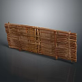 Scenic Rural Landscape With Handwoven Bamboo Fence And Natural Wood Texture