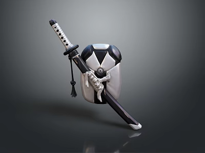 Traditional Katana Weapon with Decorative Hilt Leather Wrap and Black White Scabbard Design 3d model