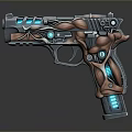 Futuristic Sci Fi Pistol With Blue Glowing Accents And Metallic Muscle Texture