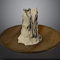 Textured White Candle Holder With Natural Stump Design On Round Wooden Tray