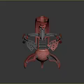 Futuristic Red Metallic Mechanical Device With Articulated Arms And Reflective Base