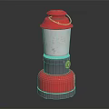 Red Lantern With White Body Black Base And Metal Carrying Handle