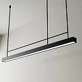 Modern Black Pendant Light With Long Linear Metal Frame Hanging In Interior Space 3d model