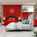 Modern Wedding Bedroom Furniture Specialty Store With Red Theme Display Cabinets And Beds