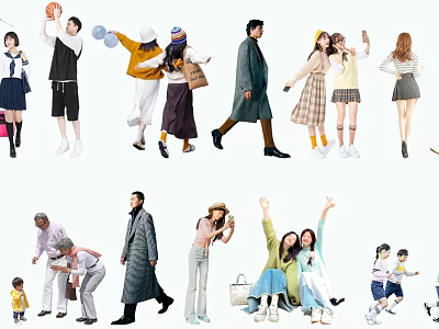 Diverse Group of People in Various Poses Activities and Casual Styles 3d model