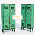 Two Rustic Green Metal Lockers With Ventilation Grilles Cabinet Doors And Legs