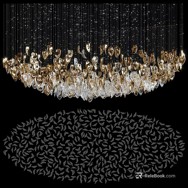 Elegant Luxury Crystal Chandelier With Gold Frame Hanging Crystals And Leaf Pattern Base 3d model 