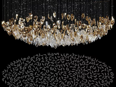 Elegant Luxury Crystal Chandelier With Gold Frame Hanging Crystals And Leaf Pattern Base 3d model