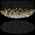 Elegant Luxury Crystal Chandelier With Gold Frame Hanging Crystals And Leaf Pattern Base