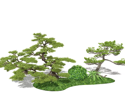 Elegant Green Leafy Trees With Graceful Branches Lush Bushes And Fresh Grass 3d model