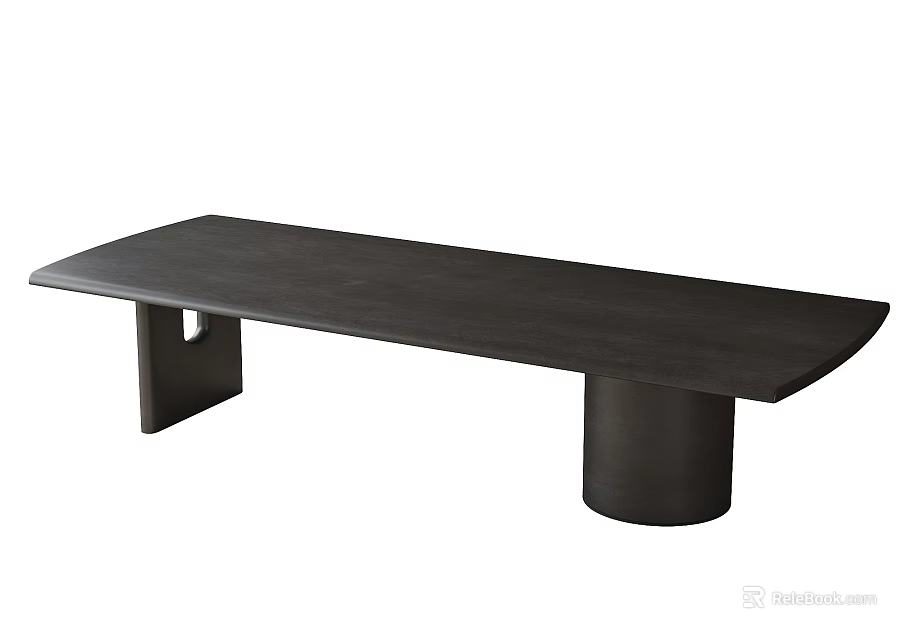 Long Black Dining Table With Two Different Shaped Legs Square Cutout And Cylindrical 3d model