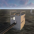 Modern Detached Villa by Ocean with Concrete Exterior Glass Windows Walkway and Sunset Sky