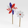 American Flag Design Windmill And White Daisy Shaped Garden Decor With Wooden Sticks